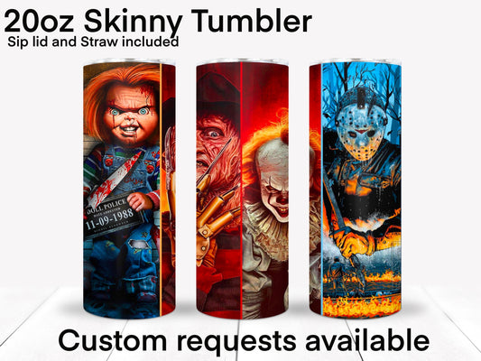 Classic Horror Character 20 oz tumbler|Chucky tumbler|Jason Tumbler|Pennywise Tumbler|Freddy Kruger Tumbler